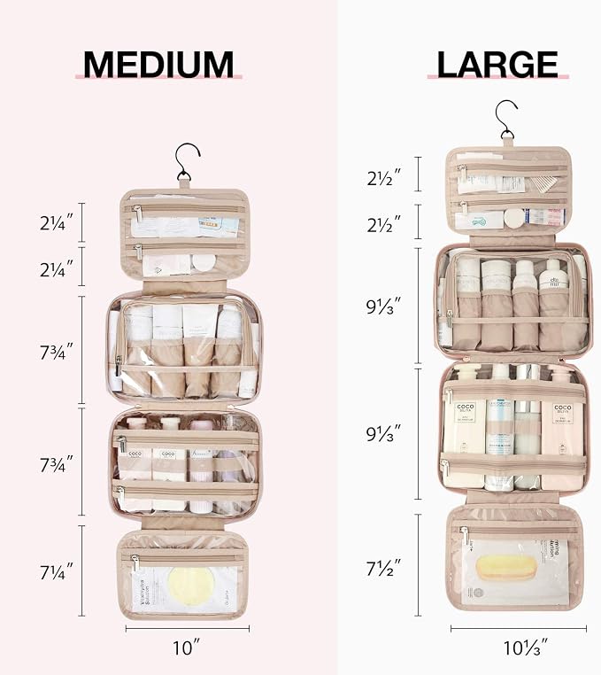 BAGSMART Toiletry Bag Hanging Travel Makeup Organizer with TSA Approved Transparent Cosmetic Bag Makeup Bag for Full Sized Toiletries, Medium-Pink - Image 3