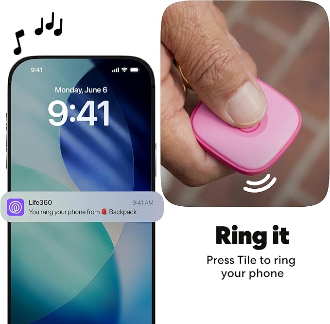 Life360 Tile - Bluetooth Tracker, Keys Finder and Item Locator for Keys, Bags and More. Phone Finder. Both iOS and Android Compatible. 4-Pack (Black/Pink Punch/Navy Blaze) - Image 4