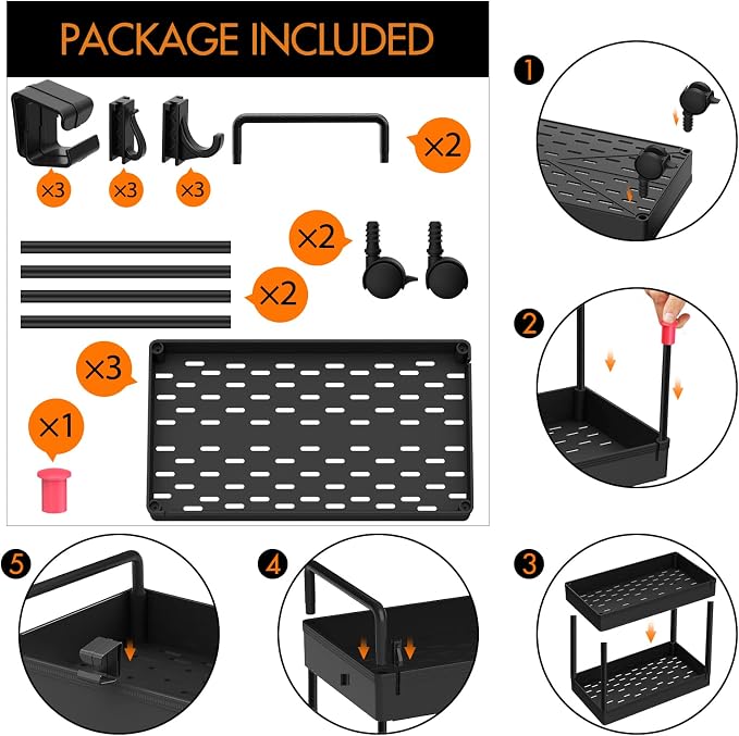Ronlap 3 Tier Slim Rolling Storage Cart with Wheels Utility Organizer,Black | For bathroom, laundry, kitchen, bedside & dorm. Fits art, craft, snack, makeup, nail, diaper & postpartum baby supplies - Image 9