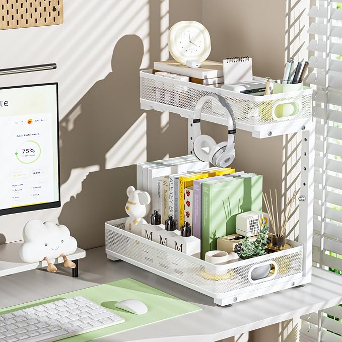 Under Sink Organizer, High Adjustable 2 Tier Under Sink Organizers and Storage, Slide out Metal Cabinet Organizers, Pull out Storage Drawer Shelf for Kitchen Bathroom Cabinet (White-1 pack) - Image 9