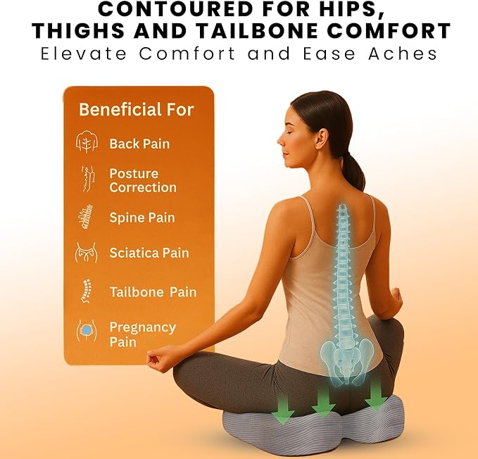 GRAND PITSTOP Gel Memory Foam Seat Cushion – Orthopedic Ergonomic Cushion for Office Chair, Car, Home & Travel – Tailbone, Sciatica & Back Pain Relief Pillow for Long Sitting Comfort - Image 2