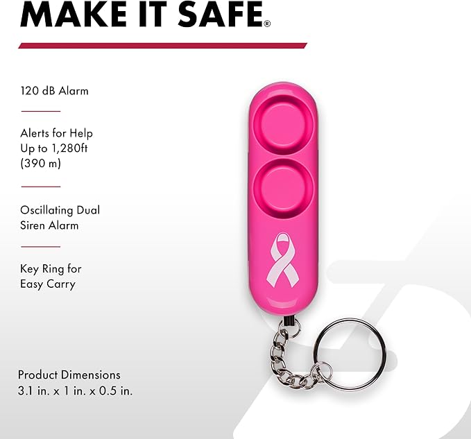 SABRE Personal Alarm With Key Ring, 120dB Alarm, Audible Up To 1,280 Feet (390 Meters), Simple Operation, Reusable, Pink - Image 2