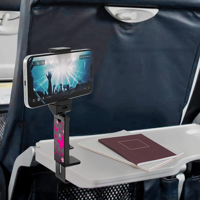 Travel Accessories, Universal Seat Back Tray Table Hands Free Phone Clip Holder, Adjustable Pocket Size Airplane Travel Essentials Compatible with iPhone and Android (Pink Butterfly B) - Image 2