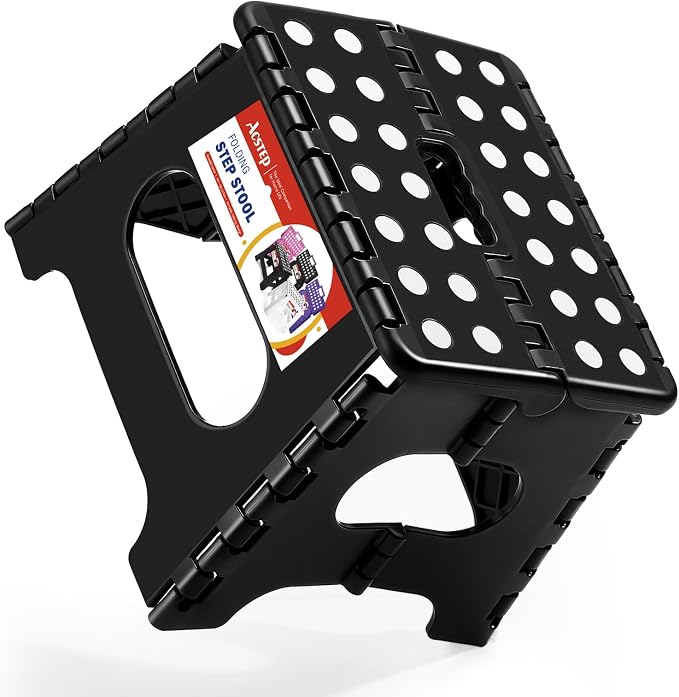 Collapsible Step Stool 7.5 Inch, Small Folding Stool, 176 lbs, Black | Lightweight Foldable Step Stool for Kids and Adults with Handle, for Kitchen, Bathroom, Car, and Compact Home Storage by ACSTEP