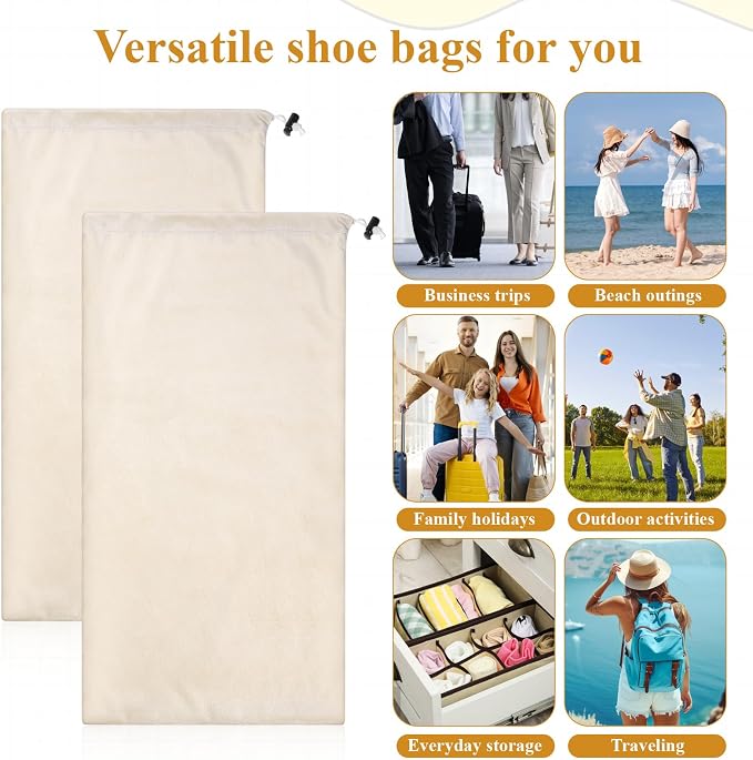 8 PCS Single Shoe Bags for Traveling, 18×9 Inch Travel Shoe Bags Velvet | Fits Size 13 for Packing in Suitcase with Drawstring Shoes Storage Bag Dust-Proof for Underwear, Toy Storage-Beige - Image 6