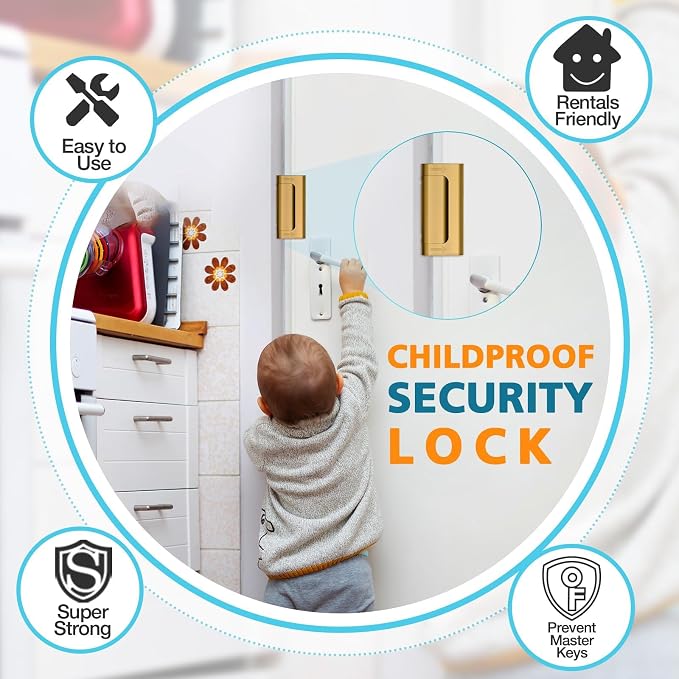 Home Security Door Lock for Kids Safety Front Door Reinforcement Lock Latch | Door Locks Front Child Proof Top of Door Flip Extra Lock Latches Withstand 800 Lbs, Night Guardian for Inward Swinging Doors - Image 5