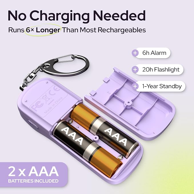 Weten Personal Safety Alarm Keychain - 130dB Siren, LED Light, Panic Pin – Compact Self-Defense Device and Emergency Whistle Alternative for Women, College, Travel, and Night Walk Protection (Purple) - Image 4