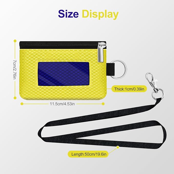 Minimalist RFID Blocking Small Wallet with ID Window,WaterResistant Zip Id Case Wallet with Lanyard Keychain for Cards,Cash,Travel,Women,Men (Lemon Yellow/Sapphire Blue) - Image 5