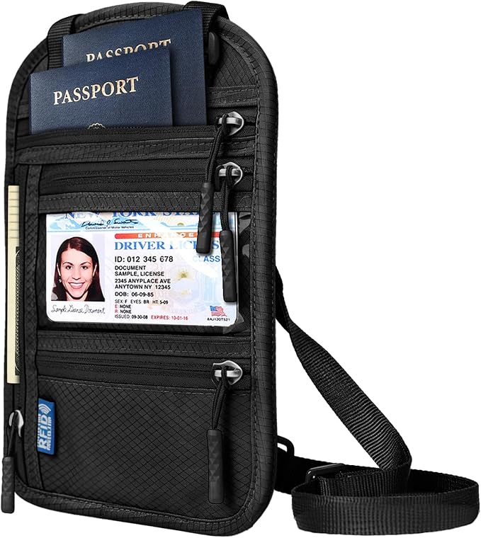 RFID Blocking Travel Neck Wallet–Hidden Passport Holder & Anti-Theft Money Pouch for Men & Women, Lightweight Concealed Travel Organizer with Adjustable Strap Secure Document by Vastsky