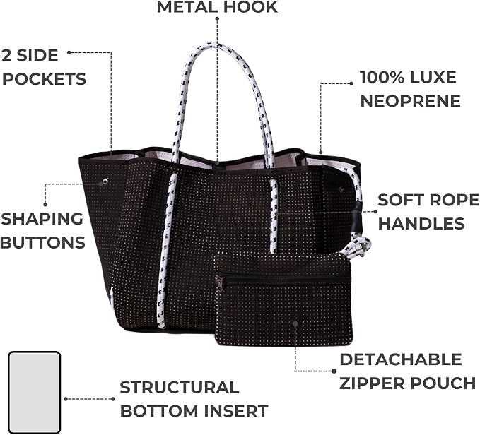 POPUPS Large Neoprene Tote Bag for Women - Everyday Designer Handbag for Travel Work and Beach with Pockets and Zipper Pouch - Image 4