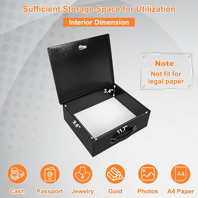 KYODOLED Fireproof Document Box with Key Lock, Large Safe Storage Box for Valuables, Fire Resistance Security Chest, Lock Box for Passport, Cash, Tablet 13.2'' x 11'' x 4.13'' Black - Image 3