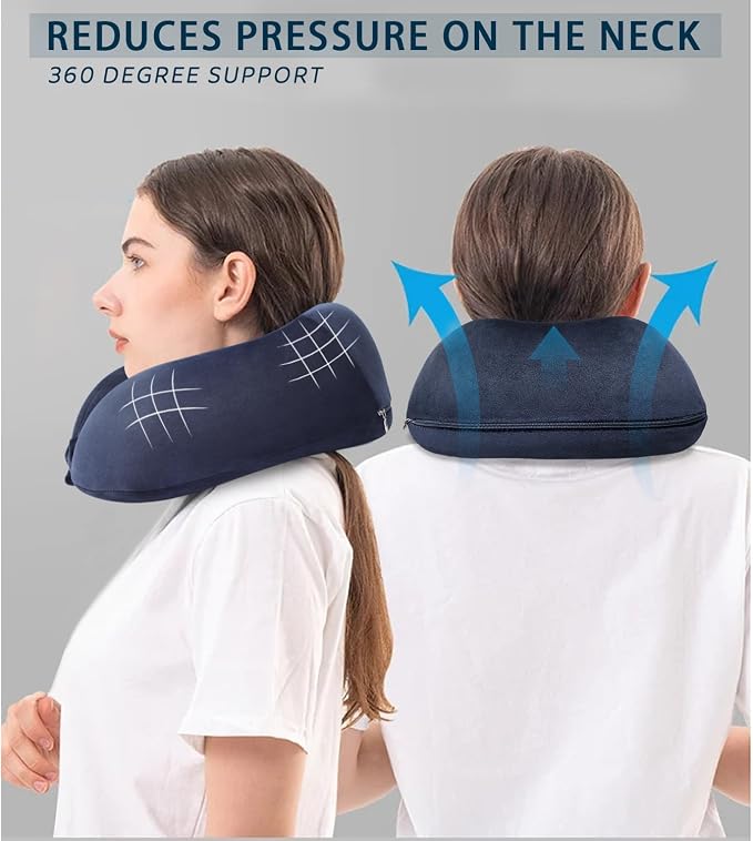 Travel Neck Pillow Airplane Soft U Shaped Neck Pillows Dark Blue | Memory Foam, Removable Washable, Suitable for Airplanes Traveling Trains Bus Offices - Image 2
