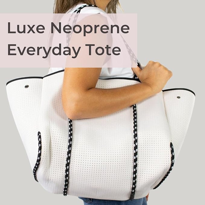 POPUPS Large Neoprene Tote Bag for Women - Everyday Designer Handbag for Travel Work and Beach with Pockets and Zipper Pouch - Image 2