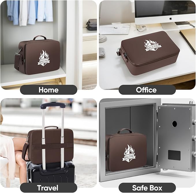 BALEINE Fireproof Document Box with Lock, Portable Fireproof Document Bag Waterproof Fire Proof File Boxes for Documents, File Organizer Box for Important Paperwork (Brown, 15''x11''x4'') - Image 9