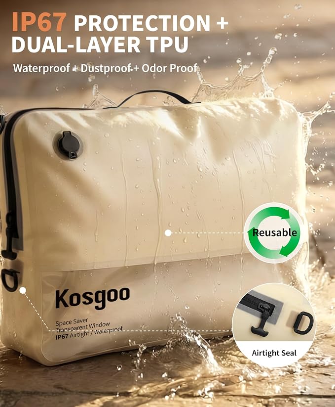 Vacuum Compression Packing Bags for Travel, Reusable Nylon Vacuum Bags with Pump, Expandable Luggage Organizer Set for Carry-On Suitcase Organizer (2 Pack with Pump, Beige) - Image 3