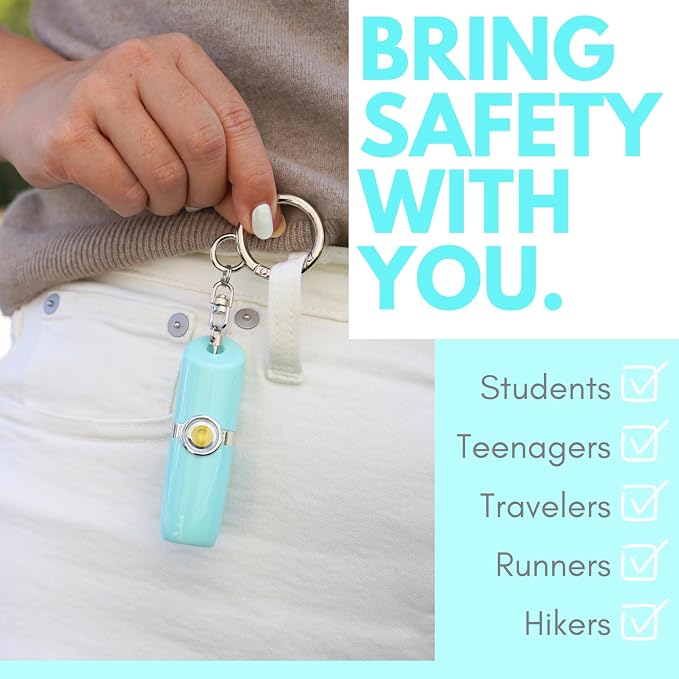 Securityman Personal Alarms for Women | Safety Alarm Keychain (Loud 130dB Siren and SOS Strobe Light) Everyday Self Defense Security Alarm Protection Device (Teal) - Image 2