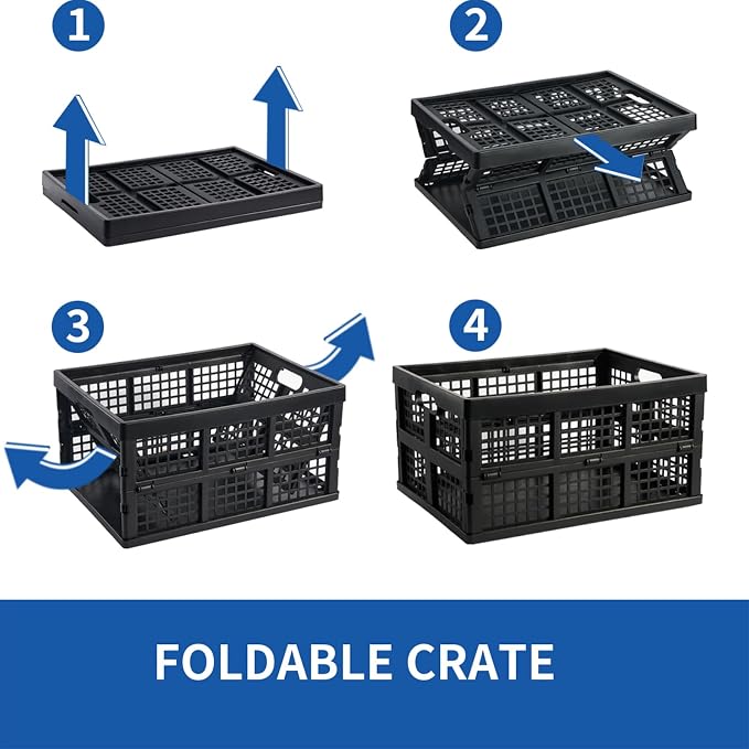 Aebeky 3-Pack Plastic Collapsible Storage Crates-30L,Foldable Plastic Crates for Storage (Black) - Image 4
