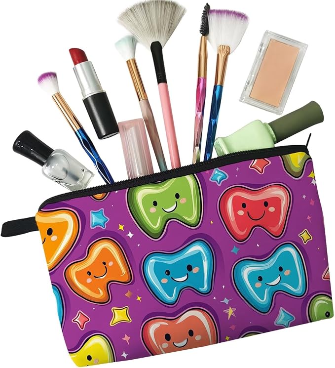 Livel lhood Colorful Cartoon Teeth Small Makeup Zipper Bag | Cartoon Teeth Printed Cosmetic Organizer Pouch, Cartoon Teeth Gift for Women Friends - Image 4