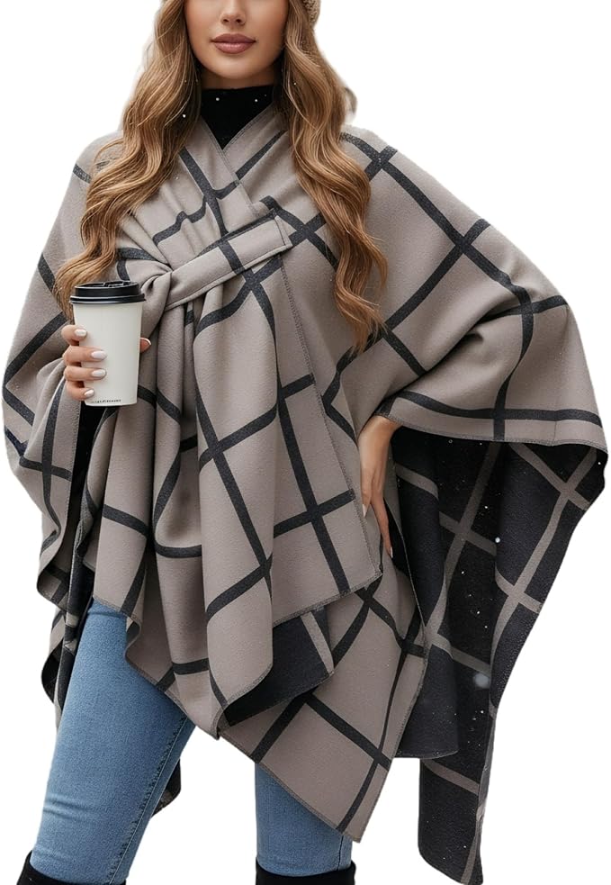 Shawl Wraps for Women Reversible Open Front Ruana Poncho Soft Cozy Cardigan for Fall and Winter by Unknown