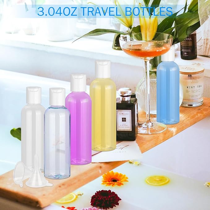 6 Pack Travel Bottles for Toiletries, 3.4 oz Travel Bottles TSA Approved Leakproof Plastic Empty Bottles, Toiletry Containers with Labels for Shampoo Conditioner Lotion Travel Essentials Accessories - Image 6