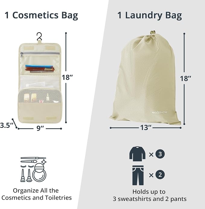 Compression Packing Cubes 8 Set, Compressible Space-Saving Packing Cubes for Travel - Compression Bags, Luggage Organizer, Travel Essentials for Women, Beige - Image 4