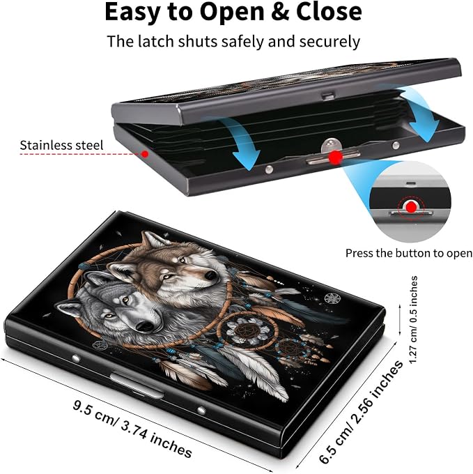 Metal Wallet,Credit Card Holder for Women Men,RFID Blocking Card Holder Wallet Mini Slim Aluminum Wallet ID Case Hard Card Case Business Card Holder Case,Dream Catcher Wolf - Image 5