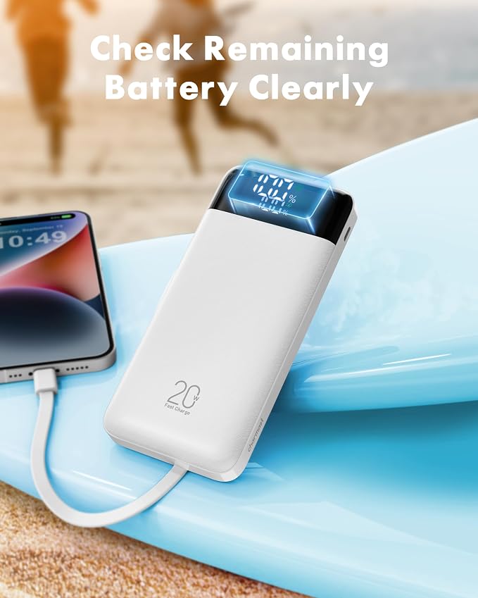 charmast Portable Charger Built-in Cables, 20000mAh Power Bank 6-Output | Travel Fast Charging Battery Pack for iPhone 17/16/15 Samsung Android, Flight-Approved, Multi-Device, USB-C & USB-A, LED % - Image 8
