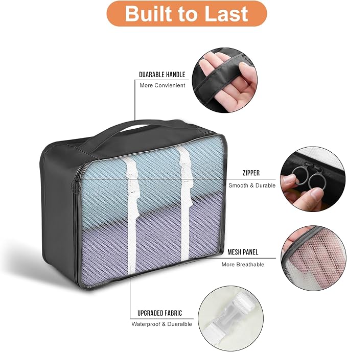 Packing Cubes for Travel- 8 Set Luggage Organizer Bags for Family, Mesh Breathable Travel Packing Cubes for Suitcases Durable Travel Essentials Bags Set (Black, 8 Set) - Image 5