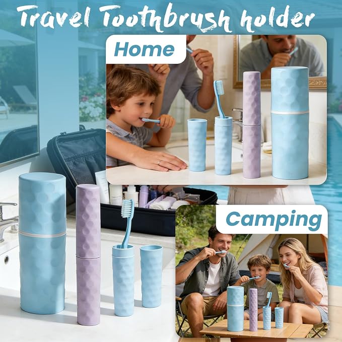 3Pcs Travel Toothbrush Case, Portable Travel Toothbrush Holder with Dot,Toothpaste Container for Family Trip, Camping, School, 8.1x2.5x2 / 8.1x1.4x0.9(Purple+Blue) - Image 7