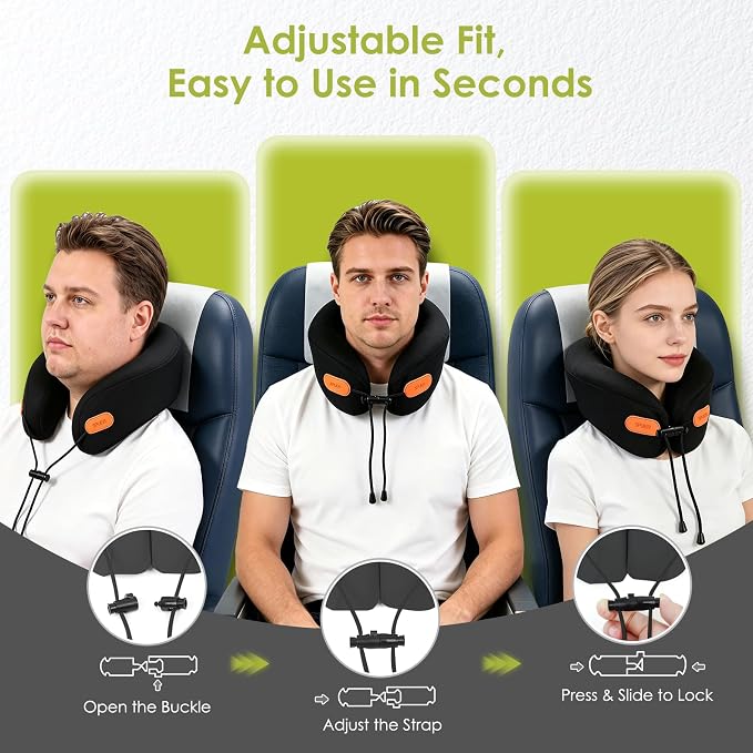Premium Travel Pillow for Airplanes, Ergonomic Neck Pillow for Long Flights | 100% Pure Memory Foam Travel Neck Pillow with 360° Neck & Chin Support, U-Shaped Airplane Pillow, Petal-Shaped Support - Image 3