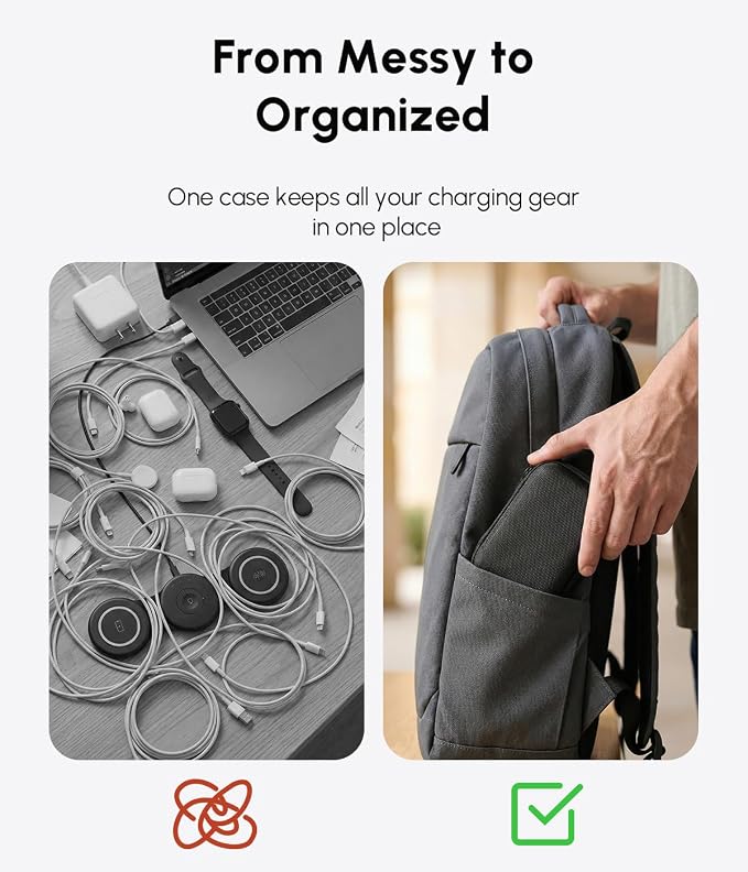 HICOBER Travel Case for 3-in-1 Charging Station, Case Only, Black | Multi-use 1680D Oxford organizer for charger, adapter and cables, case only - Image 4