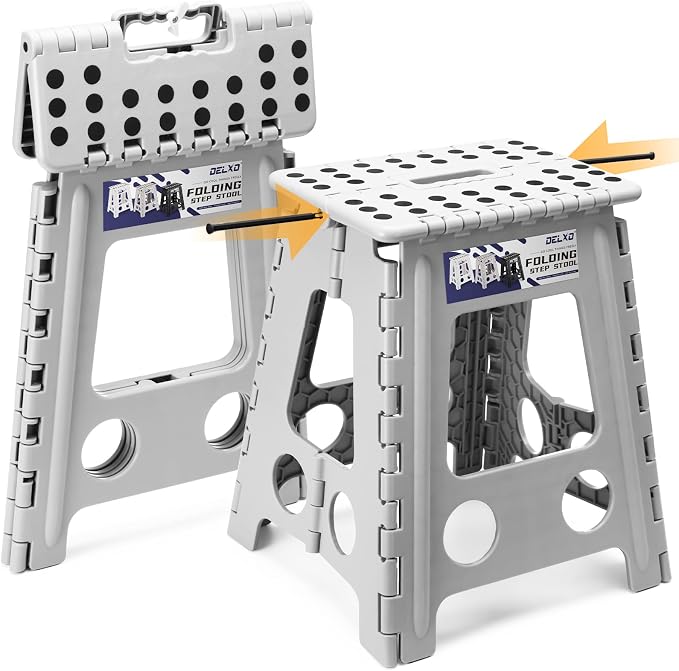 Delxo 16 Inch Folding Step Stool,Foldable Step Stool for Adults Grey | Step Stool with Safety Lock,Portable Collapsible Step Stool,Non-slip Folding Stools for Kitchen Bathroom Bedroom Garden 1PC by Delxo