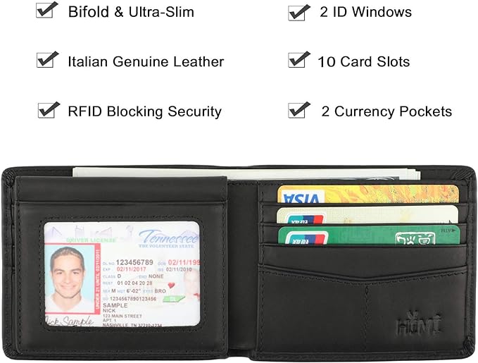 HIMI Wallet for Men-Genuine Leather RFID Blocking Bifold Stylish Wallet With 2 ID Window - Image 3