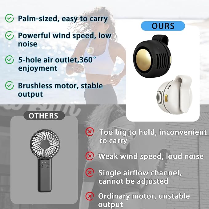 Portable Clip-On Fan, Mini USB Rechargeable 360° Rotatable Fan, Personal Fan 3-Speed Silent Mini Bladeless Fans (2 pack(Black and Pink)) - Image 5