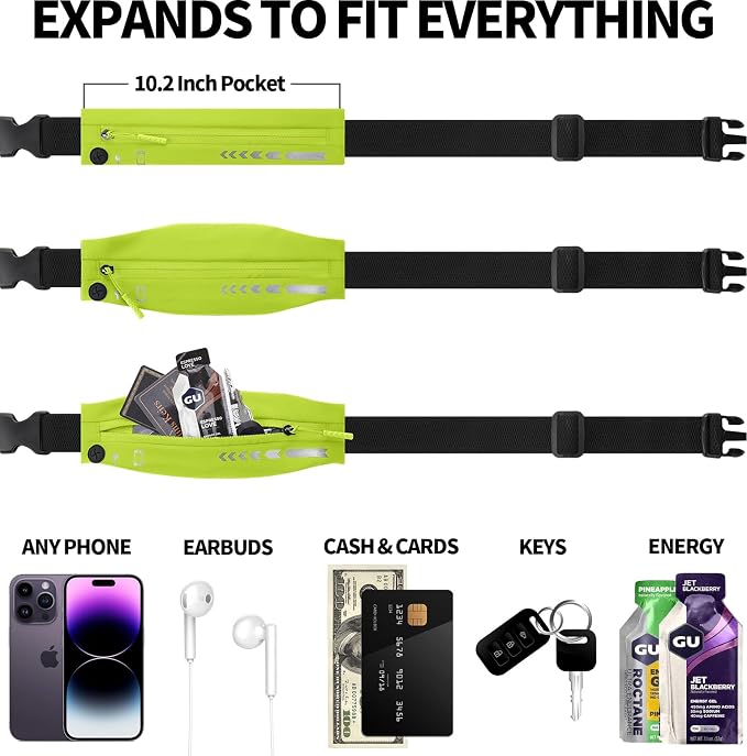 USHAKE Slim Running Belt for Women Men-Runners Phone Holder Fanny Pack, Adjustable, Bounce Free Waist Pouch bag for Workout, Money Belt, Run Gear Accessories Yellow - Image 4