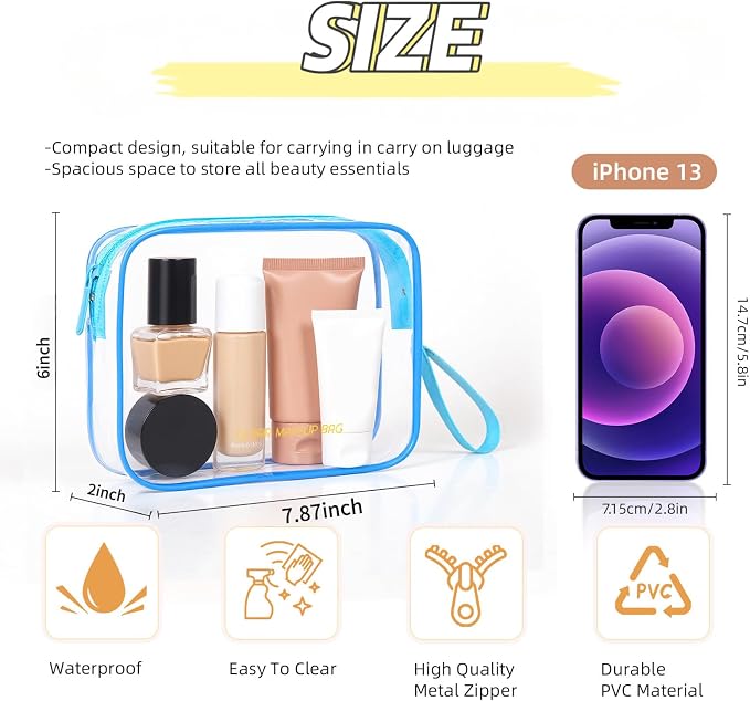 Icramsy Clear Makeup Bag,2 Pack TSA Approved Toiletry Bag for Women & Men | Portable Handheld Design, Waterproof, Airport Airline Compliant, Clear Toiletry Cosmetic Bag - Image 2