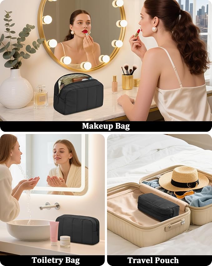 Makeup Bag Cosmetic Bag Travel Toiletry Bag for Women Puffy Padded Cosmetic Pouch Purse Wide-open Makeup Organizer Case Travel Essentials - Image 7