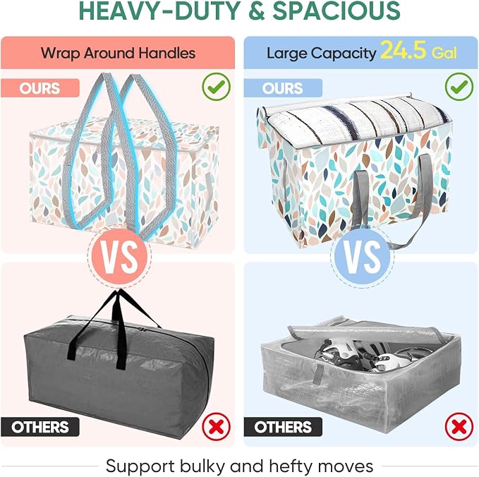 BALEINE 4-Pack Oversized Moving Bags with Reinforced Handles, Heavy-Duty Storage Tote for Clothes, Moving Supplies (Mosaic, 4-Pack) - Image 4