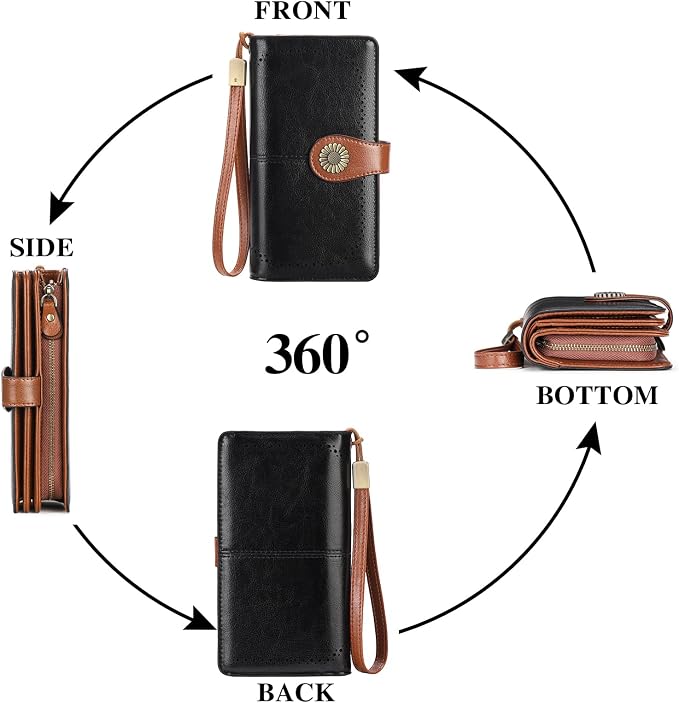 SENDEFN Wallets for Women Leather Credit Card Holder with RFID Blocking Large Capacity Wristlet | with RFID Blocking - Image 7