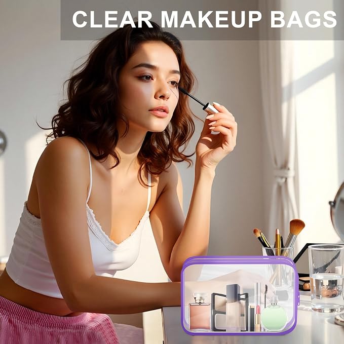 Clear Toiletry Bag, 12 Pack TSA Approved Toiletry Bag Travel Accessories Bag, Quart Size Bag for 3-1-1 Liquids Airport Airline Compliant Clear Makeup Bag with Metal Zipper (2 Size Colorful Bags) - Image 7