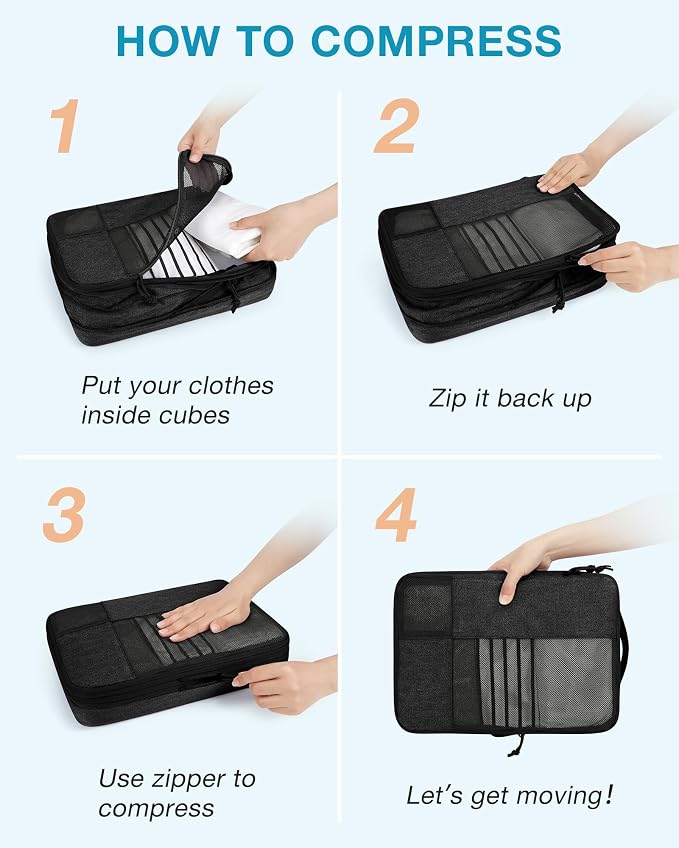 BAGSMART Compression Packing Cubes for Travel | Fits 20/24/28in Carry-On Suitcases, Compressible Bags Streamline Cruise Travel Essentials, Sturdy Handles, Machine Washable - Image 5
