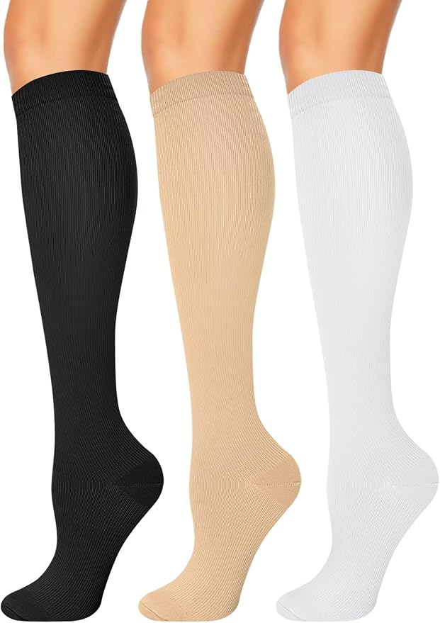 3 Pairs Compression Socks for Women & Men 15-20 mmHg, Knee High | Best Support for Cycling Athletic Hiking Running by Unknown