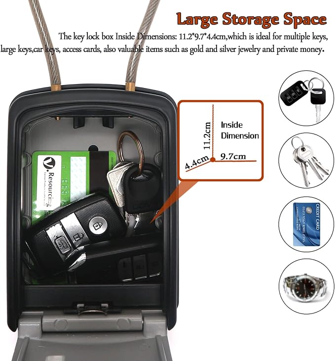 Extra Large Key Storage Security Lock,V-Resourcing Re-settable 4 Digit Combination Lock Box with Removable Chain,Share and Secure Keys for Home,Office,Garage etc - Image 3