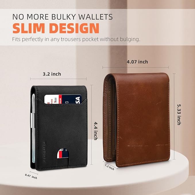 RUNBOX Slim Wallet for Men - RFID Blocking Leather Bifold with Money Clip | Minimalist Front Pocket Wallet Holds 11 Cards,Slim Thin Design,RFID Blocking Protection, Practical Birthday Gifts for Men - Image 3