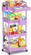 SUNALLY 4 Tier Rolling Cart with Drawer,Craft Storage Cart Organizer,Purple | Bathroom Storage Organizer with 2 Lockable Wheels, Rolling Utility Cart for Kitchen, Office, Baby, Makeup, Nail,Snack,Laundry by SUNALLY