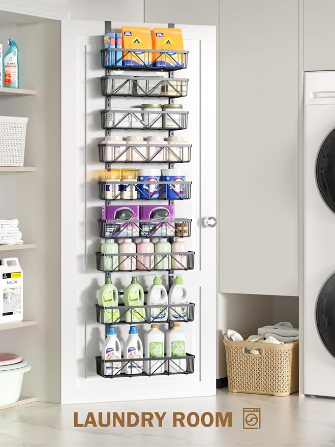 Delamu Adjustable Over the Door Pantry Organizer, 9-Tier Metal Pantry Organization and Storage for Kitchen, Hanging Spice Rack Seasoning Shelves, Cabinet Door Organizer for Easy Install, 16" Black - Image 9