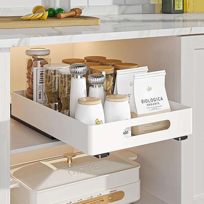 2 Pack Pull Out Cabinet Organizer, Adhesive Slide Out Drawer for Cabinets, Peel and Stick Pull Out Drawer Shelves, Multifunctional Drawer Organizers for Kitchen,Bathroom, Bedroom (White) - Image 5