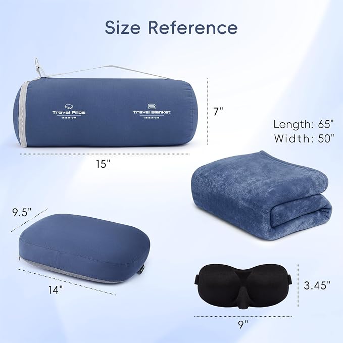 urnexttour 4-in-1 Travel Pillow & Blanket Set with Eye Mask, Memory Foam Neck Support, 50x65 Inch Blanket, Storage Bag for Airplane, Car, Train, Home Travel Blue - Image 3