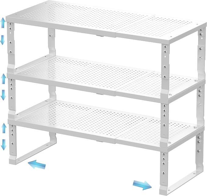 Expandable Spice Rack & Kitchen Cabinet Organizer - Stackable, Adjustable Shelves for Cabinets, Countertops, Cupboards & Pantries(3 Packs/Large/White) by Unknown