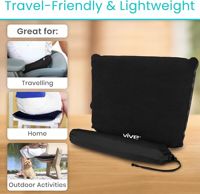 Vive Inflatable Seat Cushion - Portable Pad for Stadiums, Bleachers | Airplanes, Travel, Hiking, Camping, Backpacking, Sporting Events, Picnics - Lightweight Padded Seat Resistant to Tears - Image 7